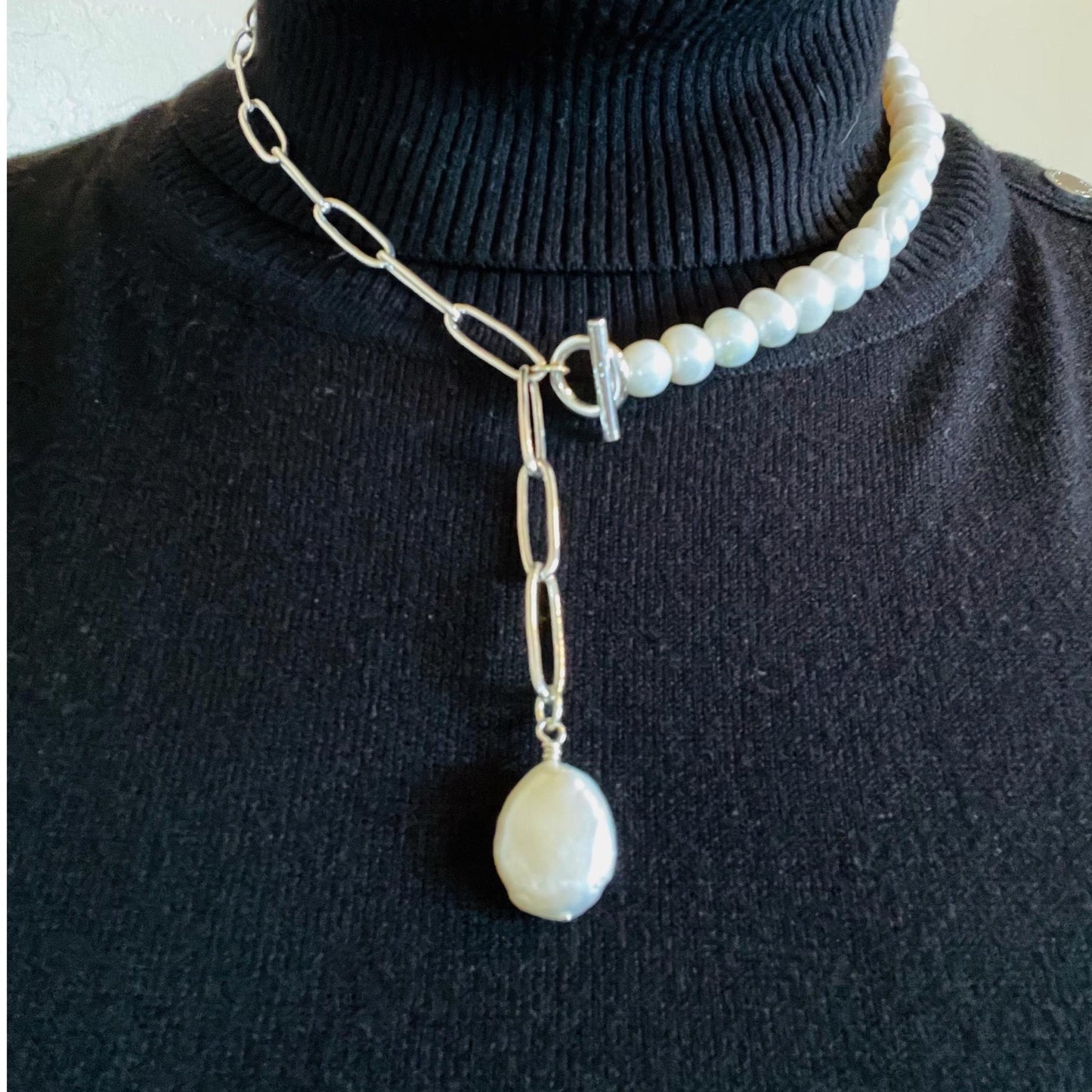 Freshwater Pearl & Sterling Silver Necklace with a Pearl Drop