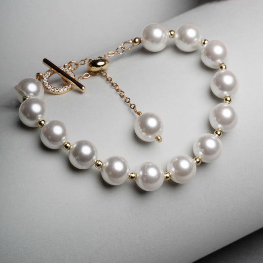 MicroPave Pearl Bracelet-Pearl Bracelet-Gold and Pearl Bracelet-Carabella By Cheryl