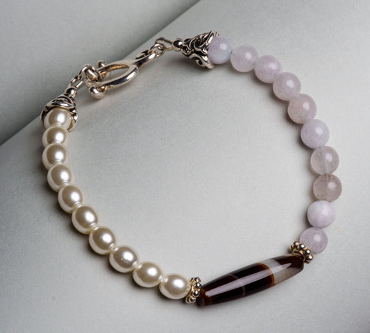 Pearl Bracelet-Blue Chalcedony Bracelet-Elegant Pearl & Gemstone Bracelet-Carabella By Cheryl