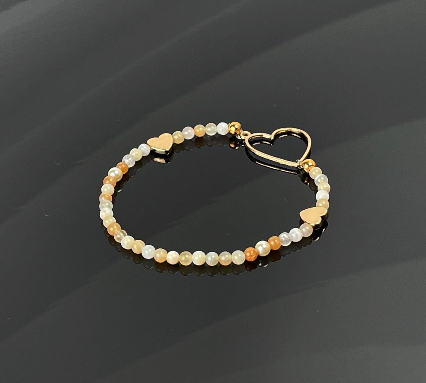 Stretch Bracelet-Honey Opal Gemstone Bracelet-14k Gold Heart Bracelet-Carabella By Cheryl