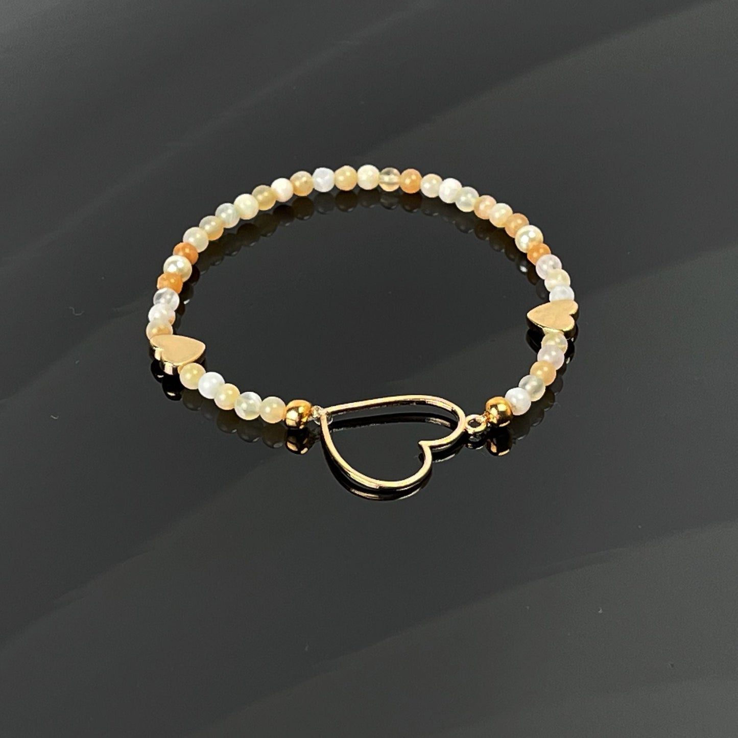 Stretch Bracelet-Honey Opal Gemstone Bracelet-14k Gold Heart Bracelet-Carabella By Cheryl