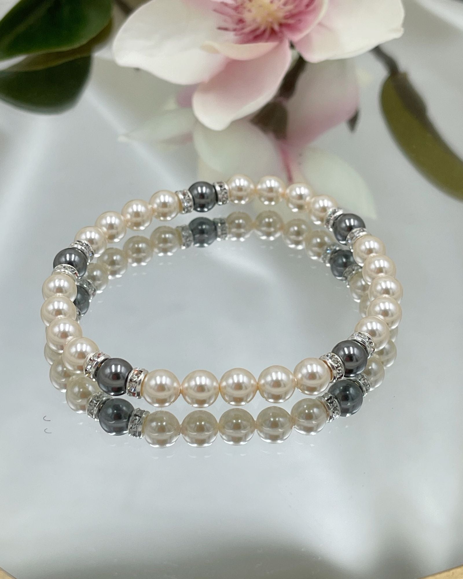 Juanita Pearl Stretch Bracelet-European Crystal Pearl Bracelet-Carabella By Cheryl