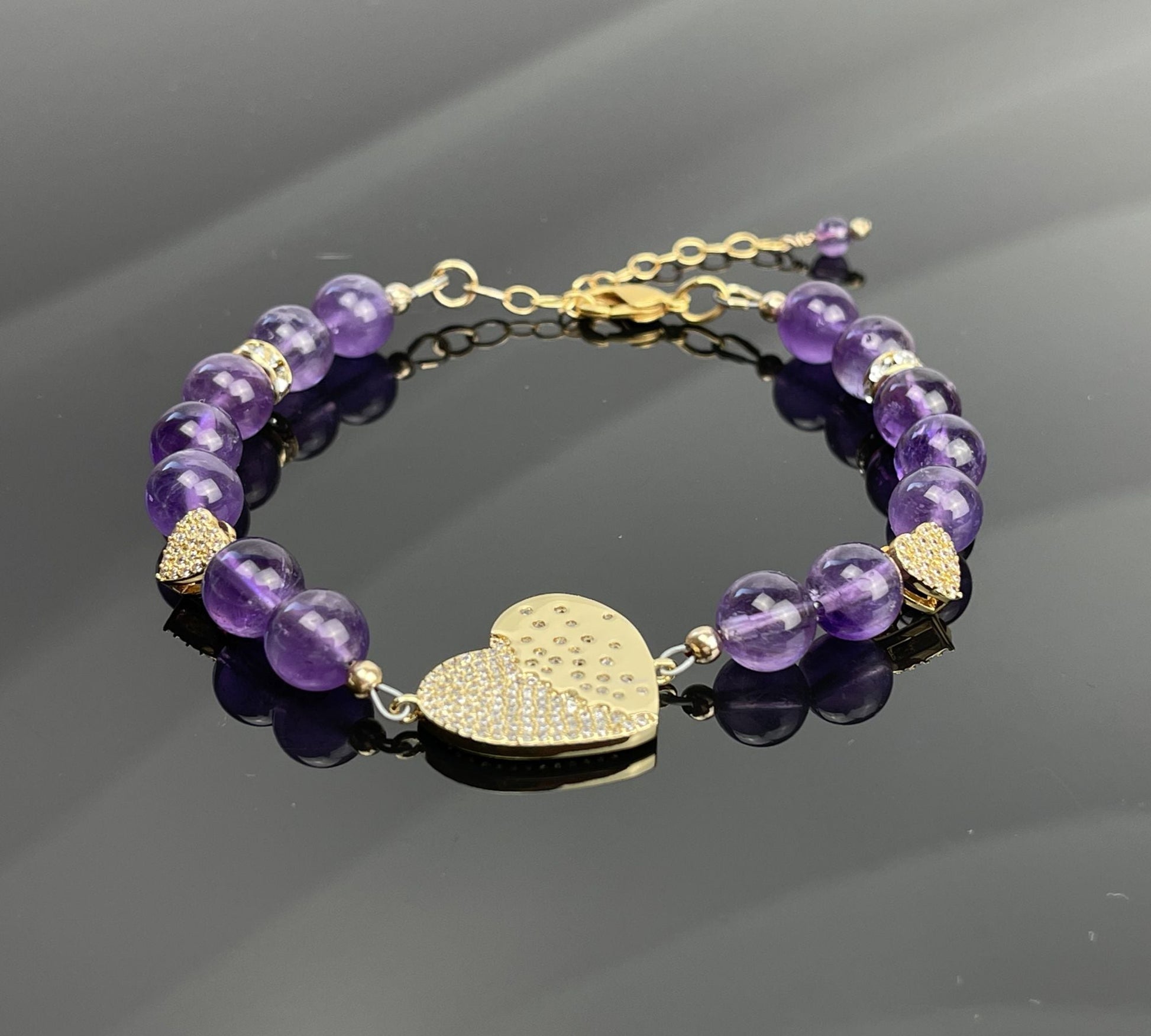 Kalei Amethyst Bracele-Amethyst Bracelet-Gold Heart Bracelet-Carabella By Cheryl