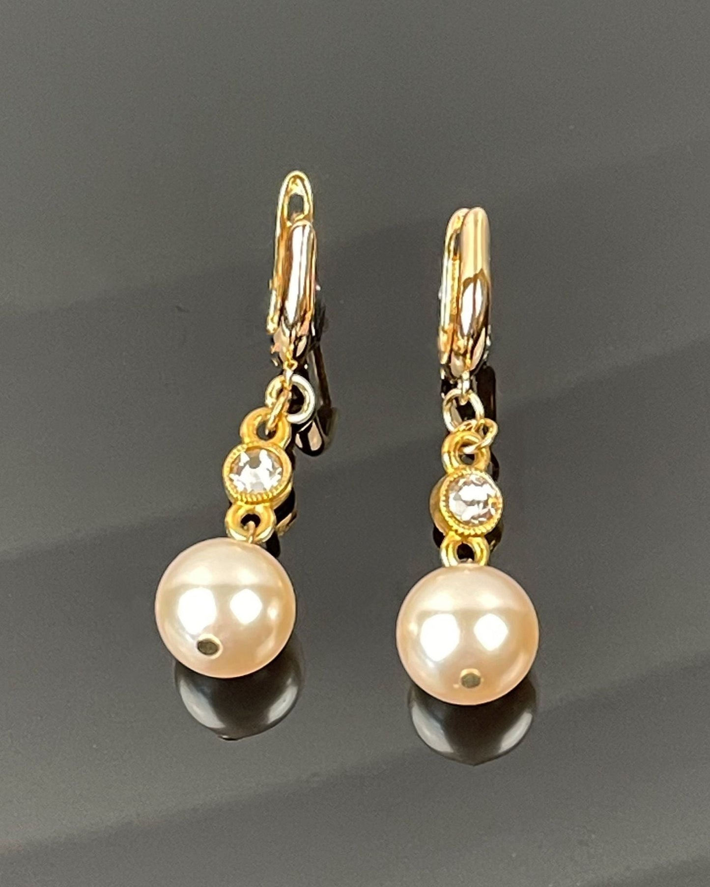 Melia Pearl Earrings-Gold Earrings-Austrian Pearl Earrings-European Crystal-Carabella By Cheryl