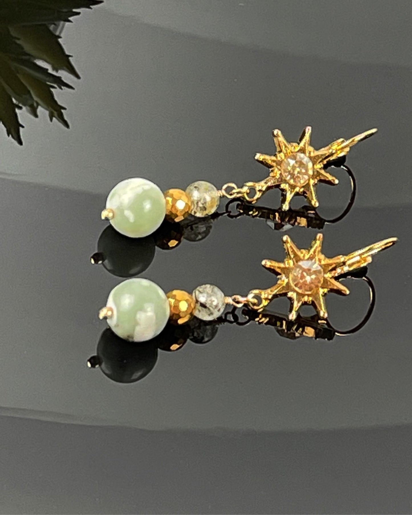 Quianna Jade Earrings-Sun Crystal Earrings-Lucky Jade Earrings-Quartz Earrings-Carabella By Cheryl