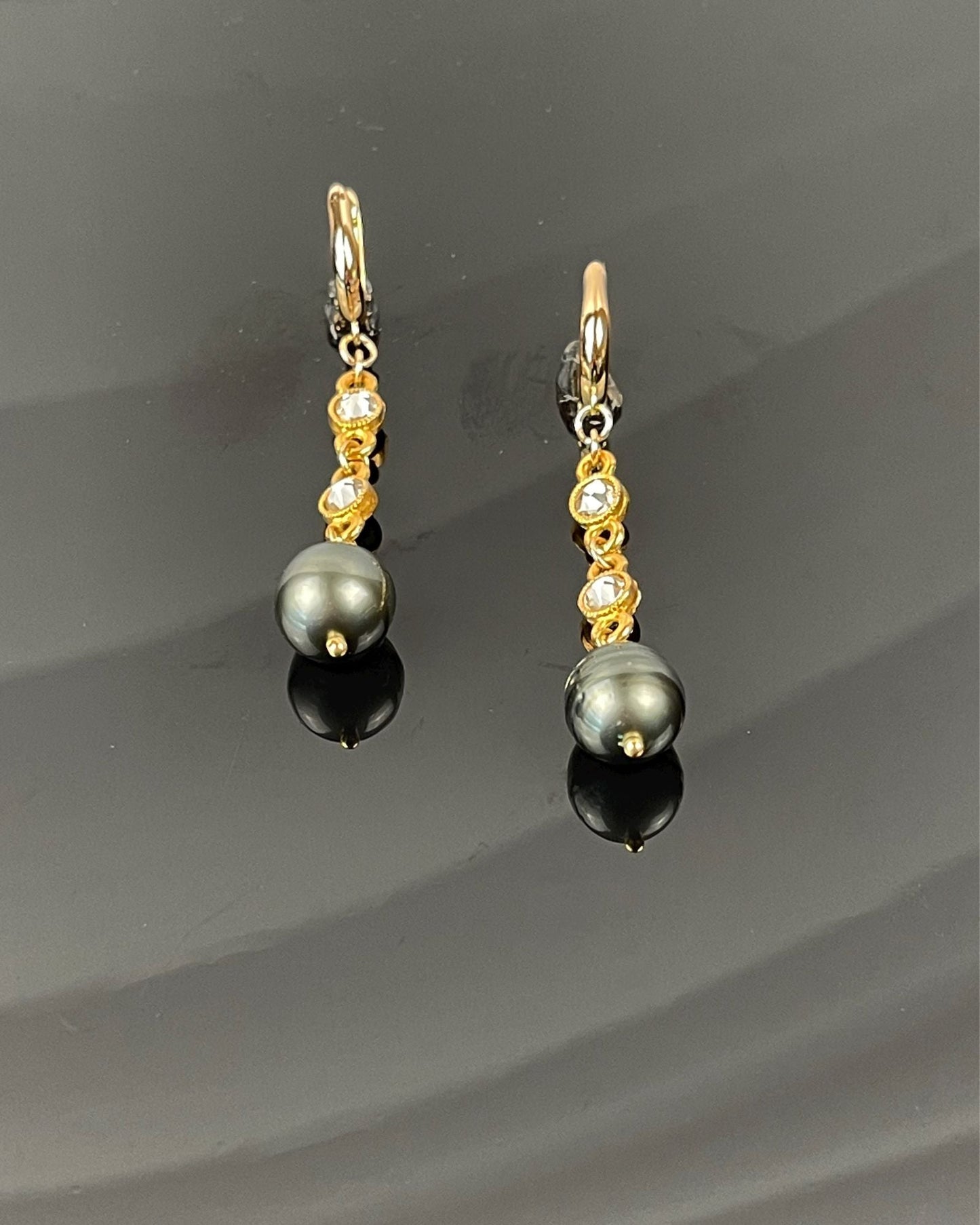Black Pearl Earrings-Tahitian Pearl Earrings-Gold and Black Earrings-Carabella By Cheryl