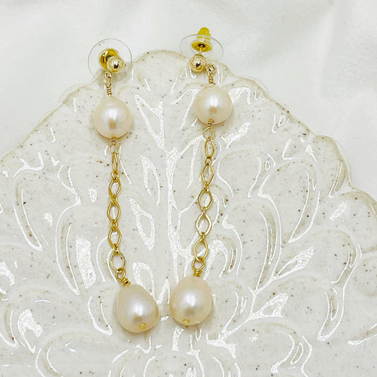 Pearl & Gold Drop Earrings-Carabella By Cheryl
