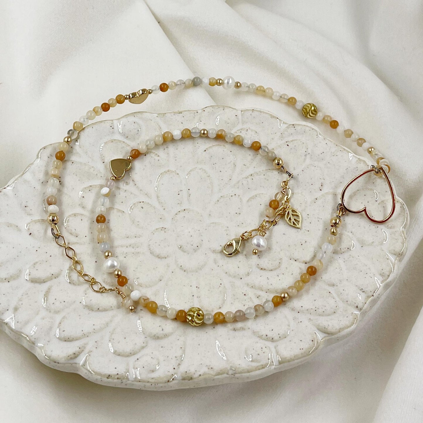 Honey Opal Gemstone Bracelet-14k gold bracelet-triple wrap bracelet-Carabella By Cheryl
