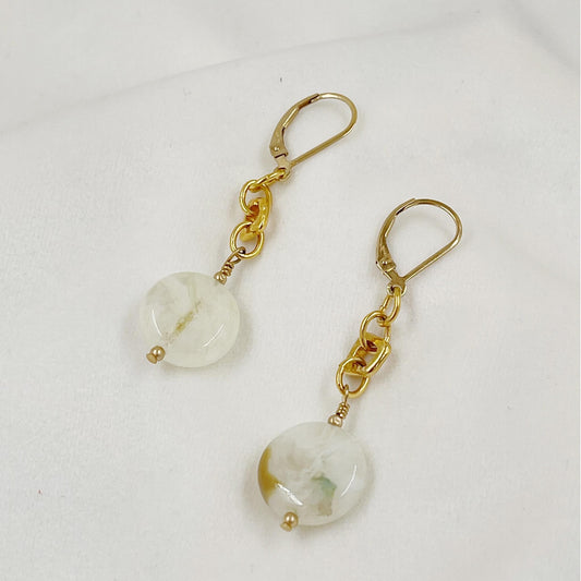 Cracked Agate Coin Earrings-14K Gold-filled Earrings-Carabella By Cheryl